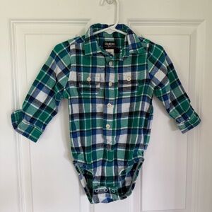 OshKosh Green and Blue Plaid Toddler Boy One Piece Bodysuit - Size 24 months